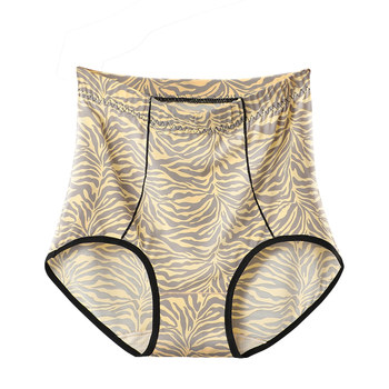 Leopard print high waist hip lifting and belly-tightening women's ice silk underwear