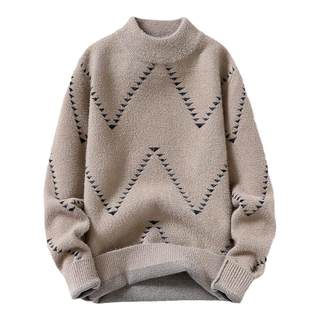 水貂绒半高领毛衣男士秋冬季加厚款针织打底衫潮牌高端内搭毛线衣