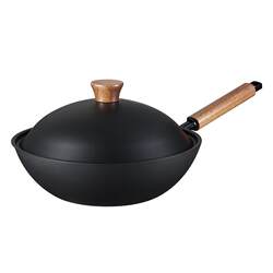 Carote Iron Wok Non-Stick Pan Uncoated Frying Pan Household Cooking Pan for Induction Cooker and Gas Stove Old-Fashioned Rust-Proof