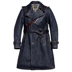 1850'S World War I coat British style VINTAGE 22OZ heavy red ear denim mid-length over-the-knee trench coat
