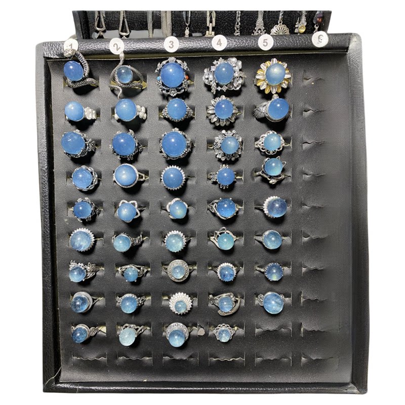 J Warehouse - S925 silver inlaid exaggerated retro Nepalese style natural aquamarine men's and women's rings 44