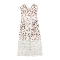 self-portrait 2024 spring and summer new style pure white elegant suspender lace dress mid-length skirt