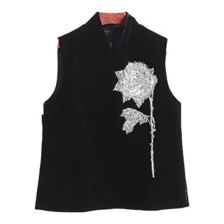 Silk velvet stand collar side placket new Chinese style vest