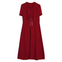 Middle-aged mother summer chiffon dress 2024 new womens high-end foreign style fashionable age-reducing cover belly and slimming