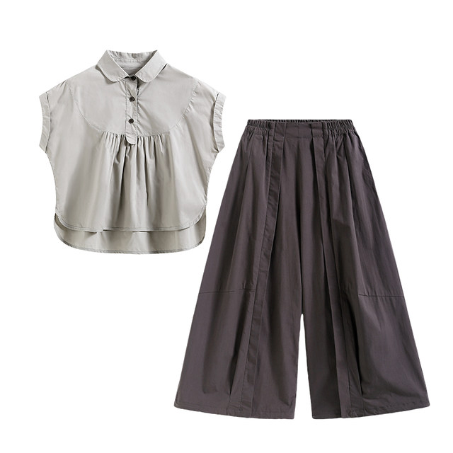 Girls shirt wide-leg pants suit