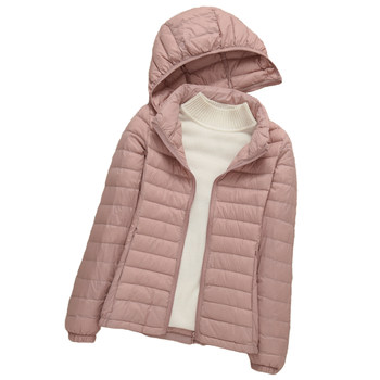 2023 New Thin Down Jacket Women's Short Hooded Stand Collar Fashion Thin Autumn and Winter Women's Jacket Removable Hood