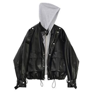 Baxia loose korean style normal fake two piece leather jacket