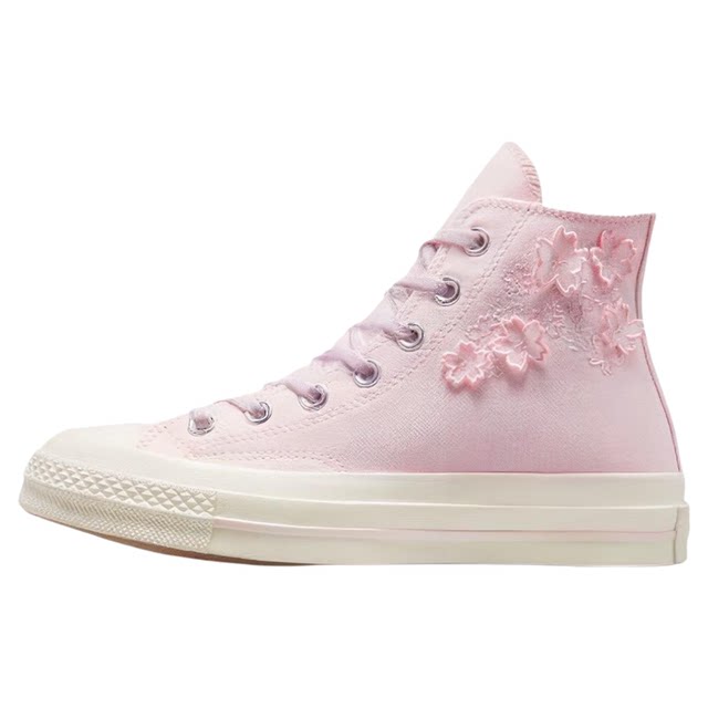 Converse women's high-top cherry blossom embroidered casual canvas shoes
