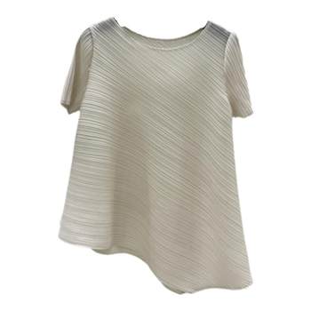 2024 Summer Miyake pleated series ສີແຂງ beveled edge slimming and flesh-covering temperament super stretchy fashionable and versatile top.