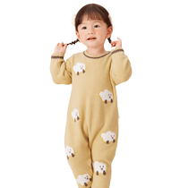 Balabala childrens clothing childrens baby jumpsuit winter clothing baby romper bag fart clothing half velvet warm and cute