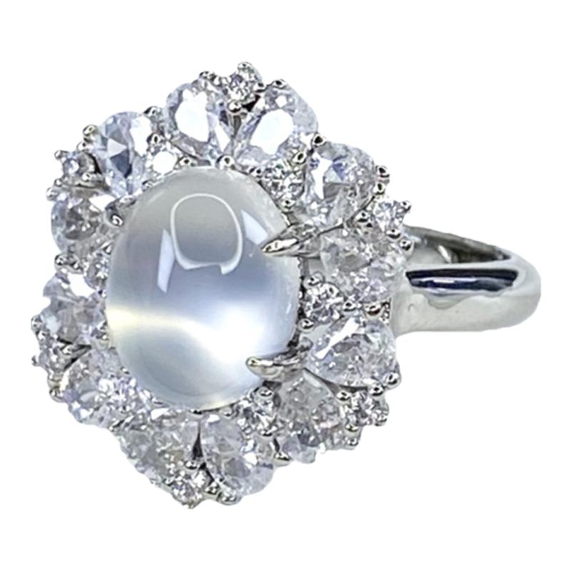 Ice chalcedony ring set with silver agate earrings