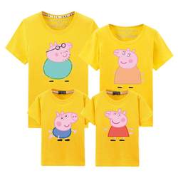 Peppa Pig ພໍ່ແມ່ - ເດັກນ້ອຍ summer ເຄື່ອງນຸ່ງສໍາລັບຄອບຄົວສາມແລະສີ່, ແມ່ແລະເດັກ, ເຄື່ອງນຸ່ງແມ່ - ລູກສາວ, ແບບທີ່ທັນສະໄຫມໃຫມ່ຊຸດເສື້ອທີເຊີດແຂນສັ້ນ.