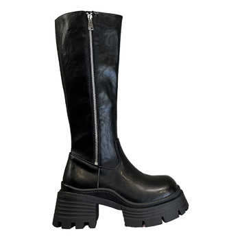 Korean style thick-soled plus fleece rider boots with side zipper motorcycle boots