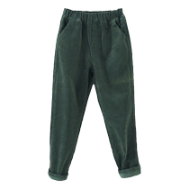 Trendy dark green corduroy corduroy pants for women 2024 new autumn and winter loose plus velvet thickened radish harem pants