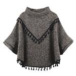 秋冬女装蝙蝠衫短外套宽松套头百搭披肩流苏七分袖加绒上衣斗篷