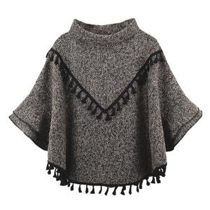 秋冬女装蝙蝠衫短外套宽松套头百搭披肩流苏七分袖加绒上衣斗篷