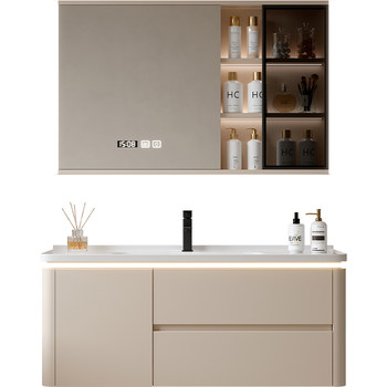 Cream style bathroom cabinet ceramic integrated basin package installation