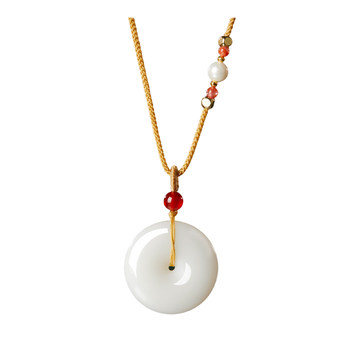 Putuo mountain hotan white jade peace buckle guardian necklace