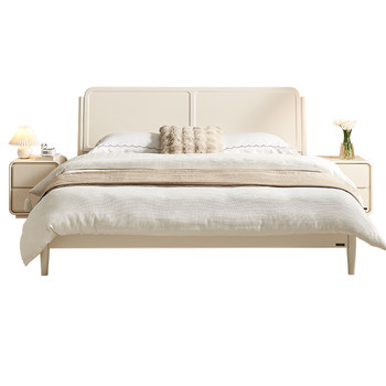 Quanyou Home French Cream Style Double Bed 2024 New Master Bedroom Solid Wood Footboard Bed 129322