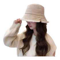 Fisherman hat winter womens double-sided lamb wool autumn and winter versatile plush bucket hat cold hat showing face small warm basin hat