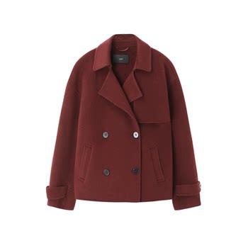 Xwi xwi xinwei red all-wool double-sided woolen coat for women in autumn and winter high-end short windbreaker style woolen coat