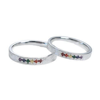 Brushed high-end color diamond pure silver couple ring customization