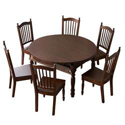 Quanyou Home American-Style Retro Solid Wood Dining Table, Convertible to a Round Table, Vintage-Style Living Room Home-Use Extendable Dining Table and Chair Set