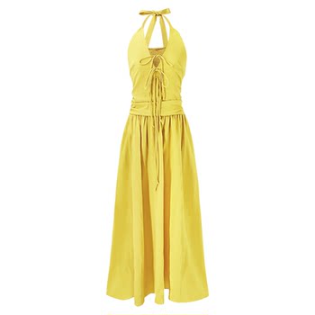 Syt homemade hong kong style red strappy halterneck holiday dress 2026 spring new style waist-length long skirt