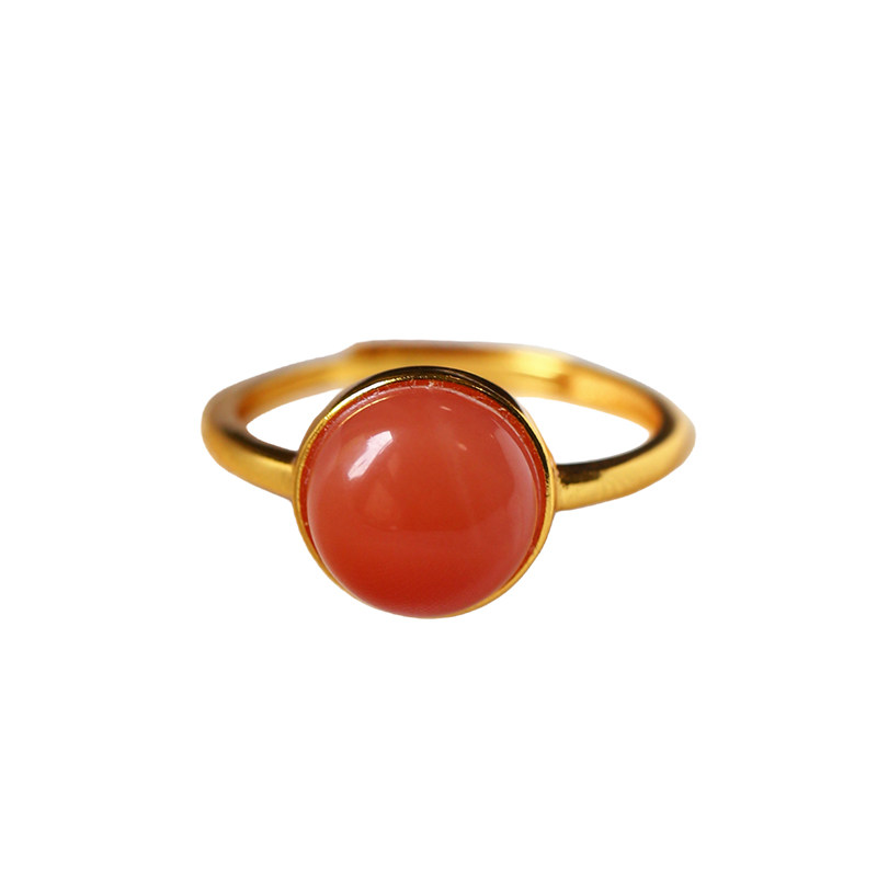 Natural south red agate ice red egg surface sterling silver inlaid ring women's south red ring jewelry