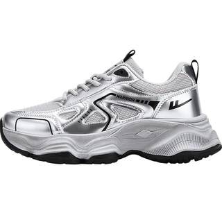 Pull back silver thick-soled dad shoes fashionable sports shoes for women