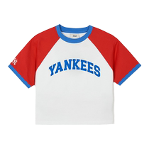 MLB official womens Yu Shuxin same style college style contrasting color stitching round neck short sleeve 24 summer new TSV15
