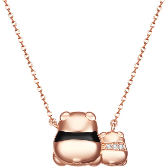 潮宏基趣玩熊猫18k金钻石项链坠链锁骨链珐琅女礼物生日礼物