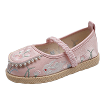 Hanfu embroidered shoes for girls old Beijing cloth shoes ethnic style costume embroidered shoes tendon bottom childrens dance shoes childrens shoes