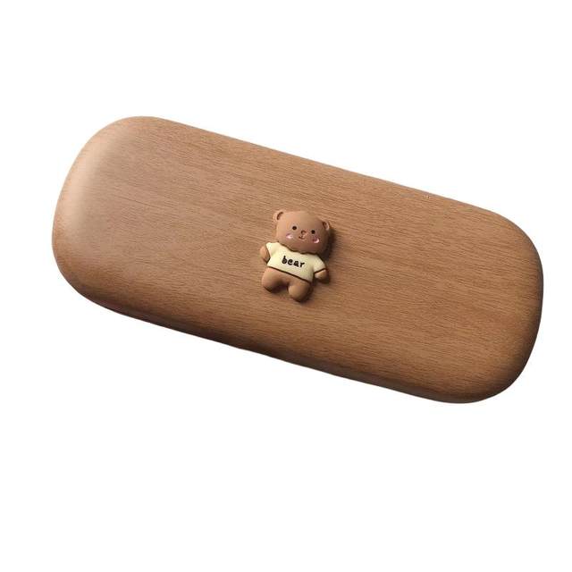 Bear Student Glasses Box Retro High-end Wood Grain Ins