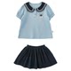 Youyou Girls Suit Summer New Contrast Navy Neck Puff Sleeve T-Shirt Cool Breathable Antibacterial A-Line Skirt