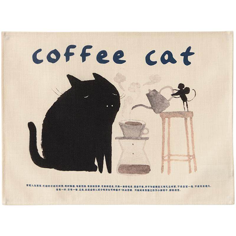 Warm Algae & Zhang Lelu Mo Mo Black Cartoon Wall Background Cloth Atmosphere Camping Decoration Hanging Cloth Coffee Shop Tapestry