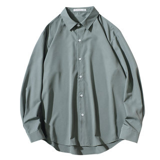 长袖衬衫男冰丝痞帅薄款宽松学院风垂感衬衣潮流帅气高级感上衣服