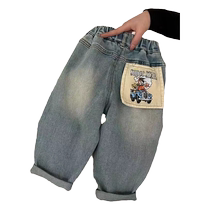 Childrens pants spring thin boys straight jeans spring and autumn childrens spring clothes baby girls wide-leg pants