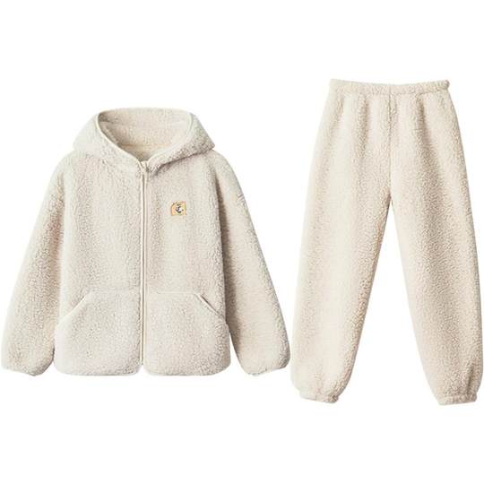 红豆居家暖暖绒睡裤冬季加绒加厚法兰绒保暖情侣抗静电单条裤男女