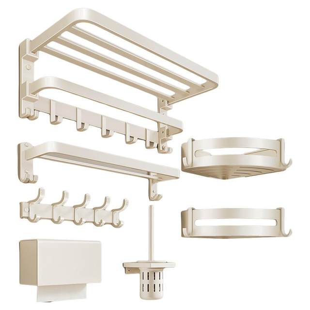 Creamy air-free punched space aluminum double folding towel rack