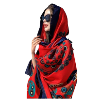 Ethnic style scarf sun protection shawl womens thin Yunnan Qinghai travel wear Sanya beach silk scarf seaside gauze scarf