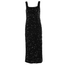 DPLAY Spring Celebrity Black Square Neck Heavy Duty Velvet Pile Sequined Suspender Dress Dress