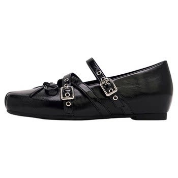 Mollynne Original Design Square-Toe Cross-Strap Shallow Mary Jane Shoes for Women, Black Ballet Flats for Women