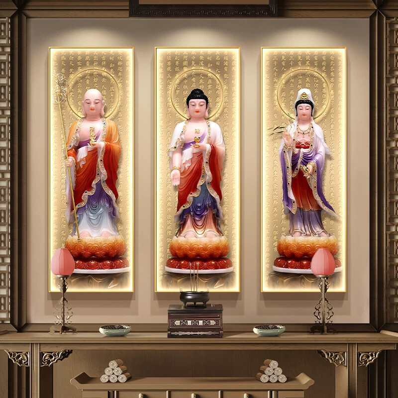 Decorative Paintings of the Three Saints of Saha for the Altar, Background Wall Murals, and Hanging Paintings of Ksitigarbha Bodhisattva Decorative Paintings of the Three Saints of Saha for the Altar, Background Wall Murals, and Hanging Paintings of Ksitigarbha Bodhisattva