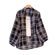 Ice silk plaid sunscreen shirt for women summer thin loose breathable chiffon shirt light cardigan top blouse