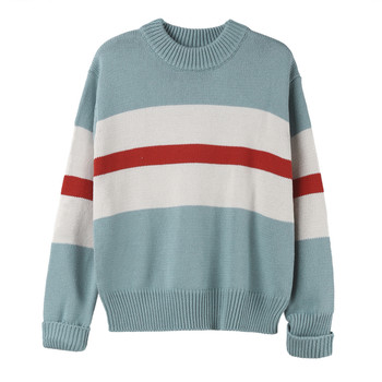 Lazy style American retro ຫຼຸດຜ່ອນອາຍຸ macaron ສົດ contrast striped ເສື້ອ sweater ຄໍຮອບສັ້ນວ່າງວ່າງສໍາລັບແມ່ຍິງ