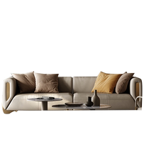 Italian light luxury sofa high-end large and small villa living room luxury four-seat straight-row leather sofa combination