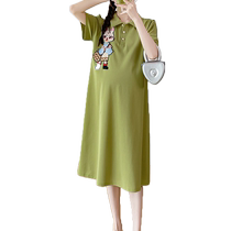 Pregnant women summer dress 2024 new small - sleeved short - sleeved leap temperament embroidery age - loose T - shirt woman