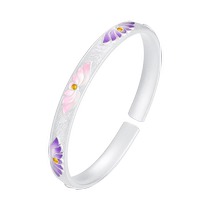 Chow Tai Sang Pure Silver S990 Qinglian Qimeng Bracelet New Ladies Opening High-Quality Enamel Bracelet Girlfriend Gift