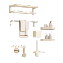 Wrigley 1652 Towel Rack No-Punch Bathroom Hardware Pendant Six-piece Set Space Aluminum Bath Towel Rack Storage Rack